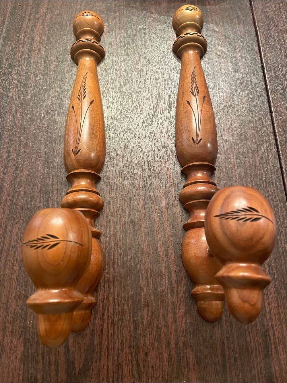 Hand-Carved Wooden Wall Candle Holders